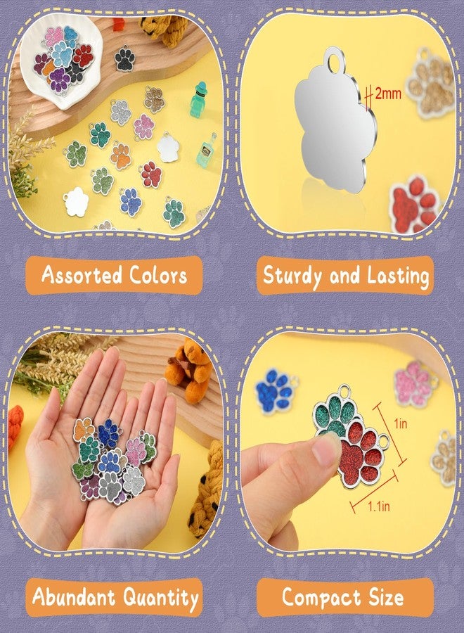 Abbylike 60 Pcs Personalized Paw Print Pet Tag for Dogs and Cats, Blank Pet ID Tags Custom Glitter Paw for Cute Metal Cat Name Small DIY Engraved Puppy Name - Image 2